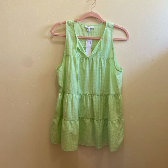 Topshop Green Tiered Preppy Tunic Top Size 6 NWT - Picture 2 of 4